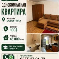 Сдаётся однокомнатная квартира, напротив Бишкек-Парка.